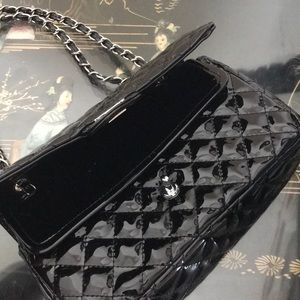 Cute small black faux patent leather bag